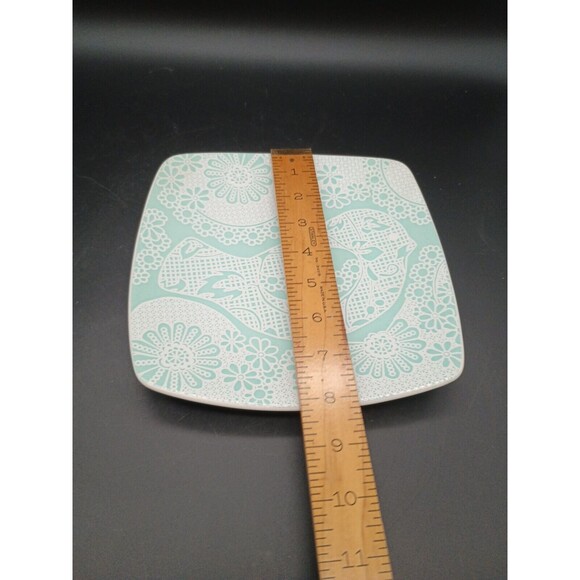 Roscher Canary Plate Embossed Bird Boho Teal Floral Square - Picture 4 of 6